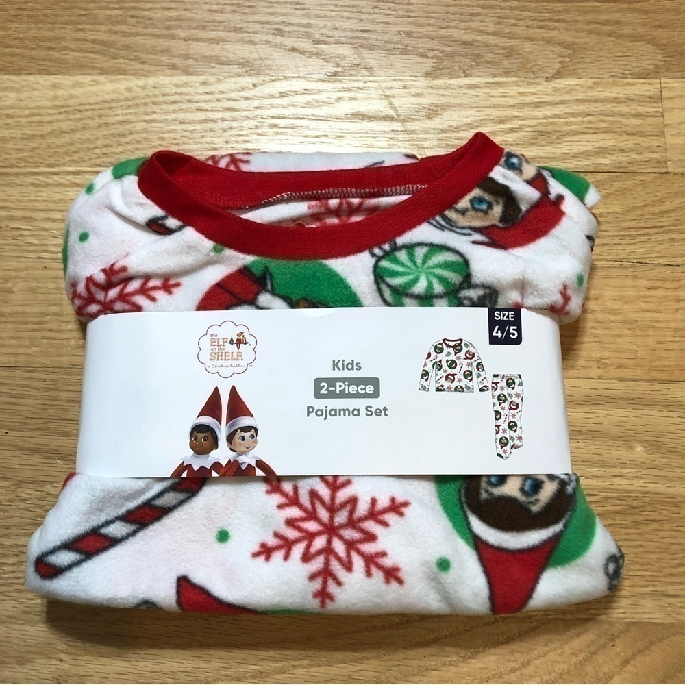 Elf on the Shelf Fleece Pajamas NEW Sz 4/5 White Green Red Christmas